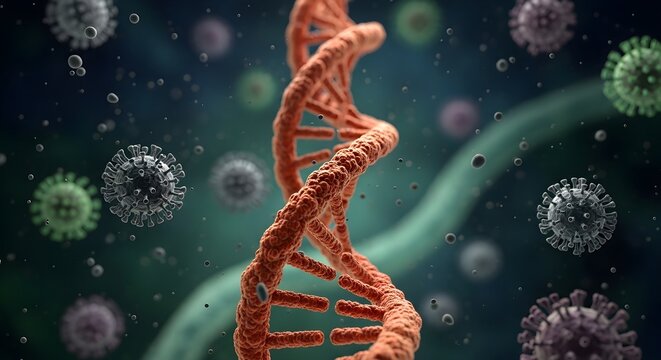 Cinematic macro 8-second animation of DNA helix built from thousands of luminous particles swirling in blue gradient background. Smooth motion, scientific visualization, 4K HDR detail. - Powered by Adobe