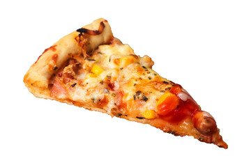 slice of delicious pizza on white background isolated