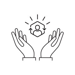 customer care icon with thin line hands. simple linear trend human resource logotype graphic stroke design. concept of individual people choice or good feedback and narrow control or search talent
