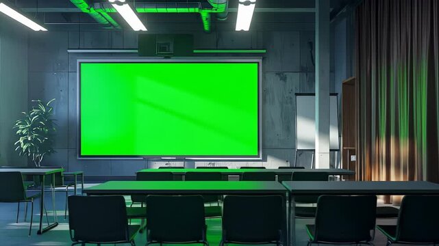 Bright Conference Room with Green Screen for Presentations and Collaboration