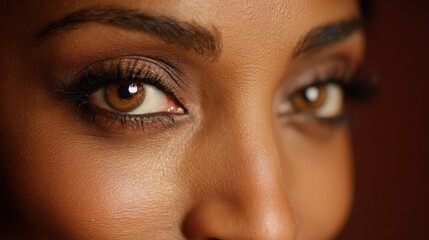 Fototapeta premium Expressive brown-eyed woman in a studio portrait with soft lighting