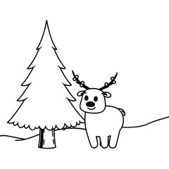 Cute Chubby Reindeer Line Art

