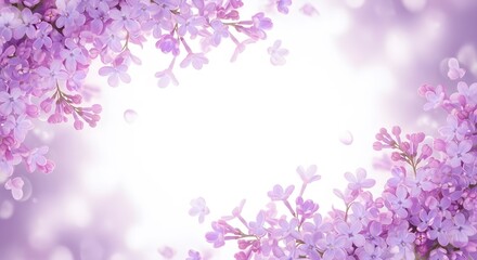 Obraz premium A soft focus background of delicate purple lilac flowers with a bright white center, perfect for a spring or floral theme