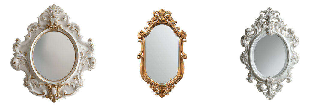 Set of A beautifully detailed oval vintage frame with ornate gold carvings on transparent png background. Ai generated