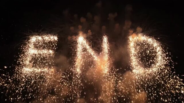 Fireworks display spelling out the word END in the night sky