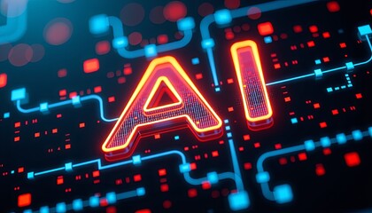 Fototapeta premium Innovative ai technology display digital space product image closeup neon glow futuristic concept