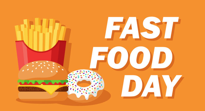 Celebrate National Fast Food Day Burger Fries and Doughnut Vector Graphic - Powered by Adobe