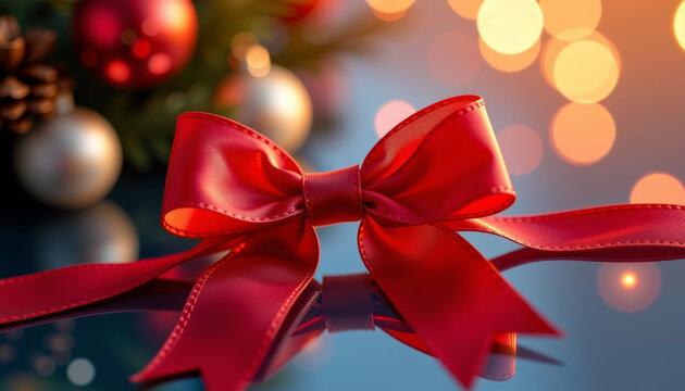 Festive red bow decoration for christmas gifts holiday setting product image warm atmosphere close-up view celebration theme - Powered by Adobe