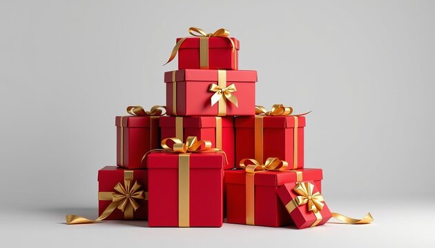 Festive gift boxes stack clean studio setting product photo holiday environment neutral viewpoint celebration concept