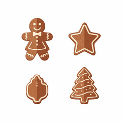 Set of Festive Gingerbread Cookies with Icing on Transparent Background