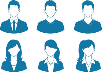 Diverse User Profile Icons: Men and Women in Business and Casual Attire