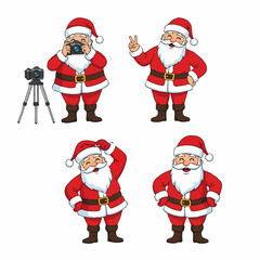 Collection of Cartoon Santa Claus Characters in Various Poses with a Transparent Background.