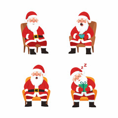 Cartoon Santa Claus Character Illustrations Sitting and Relaxing in Different Poses with Transparent Background