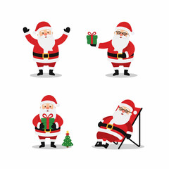 Set of Cartoon Santa Claus Characters with Gifts and Holiday Themes, Transparent Background