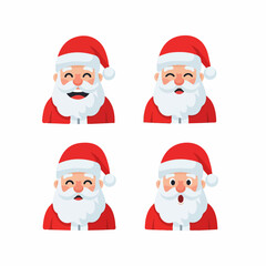 Four Cartoon Santa Claus Headshot Expressions with Transparent Background