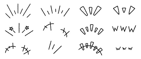 手書きの楽しむ・笑う・閃く・wwwなどアイコン　黒線