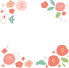 お正月素材。年賀状用の椿と桜のかわいいフレーム。和風花柄素材。
New Year's material. A cute frame of camellia and cherry blossoms for New Year's cards. Japanese-style floral material.