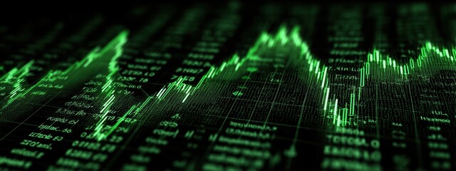 Green Financial Chart with Data Visualization and Stock Market Trends Representation