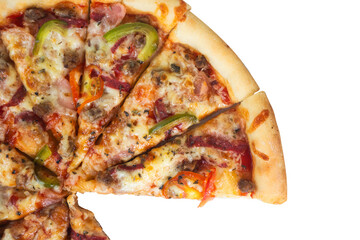 close-up of delicious pizza isolated on transparent background