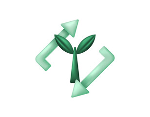 replanting concept. preservation, tree planting, reforestation. caring for nature. recycling. illustration of plant symbols and rotation or looping symbols. 3D style design. white background