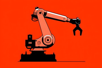 Illustration of an industrial robotic manipulator arm. Features clean geometric lines, precise mechanical joints, scalable design, and a transparent background.