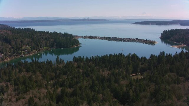 Aerial view of lakes and mountains in Washington State.