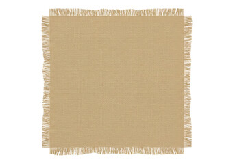 Isolated square piece of natural burlap fabric with frayed edges rustic textile material texture element for design projects