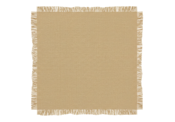 Isolated square piece of natural burlap fabric with frayed edges rustic textile material texture element for design projects