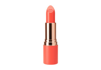 Isolated vibrant coral lipstick with a subtle lip print on the tip elegant beauty product for makeup and cosmetic advertising