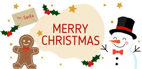 Merry Christmas banner template with a cute snowman