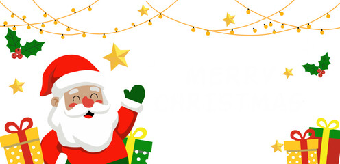 Merry Christmas Greeting Card with Santa Claus and Gifts
