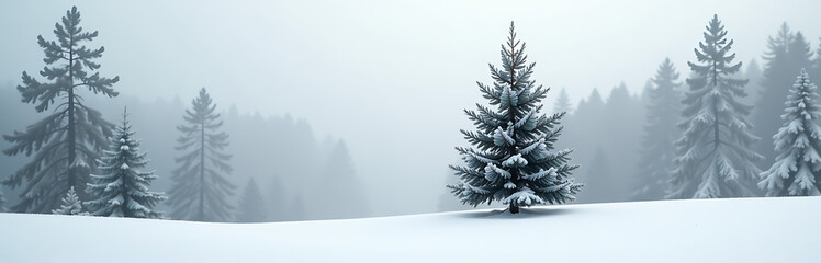 serene winter scene features soft gray misty forest backdrop subtly showcasing delicate snowflakes minimalist yet