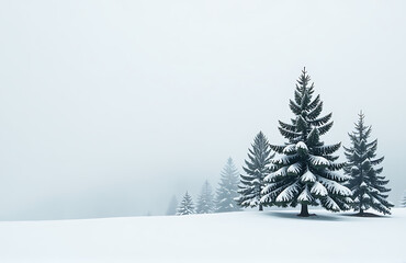 serene winter landscape unfolds delicate evergreen pine branches forming subtle treeline soft misty backdrop freshly