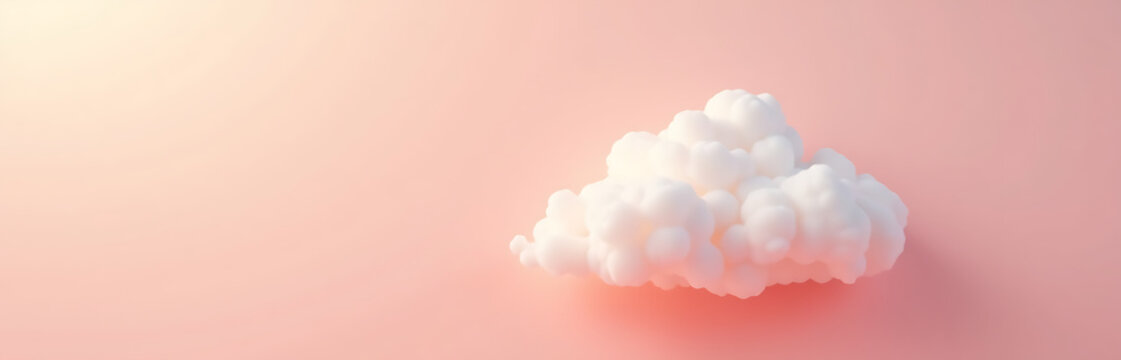 serene white cloud drifts lazily across soft gradient pastel coral sky clear cloudless day gentle sunlight casting warm glow