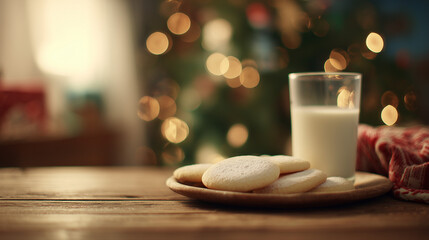 Delicious cookies and a glass of milk set for Santa Claus during Christmas festivities.