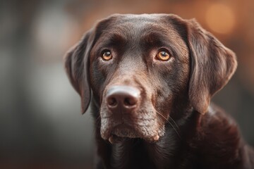 Friendly Chocolate Labrador Retriever Headshot in Soft Background