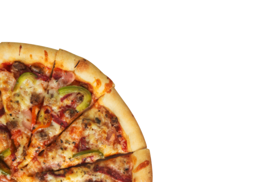 pizza with empty space for text isolated on white background