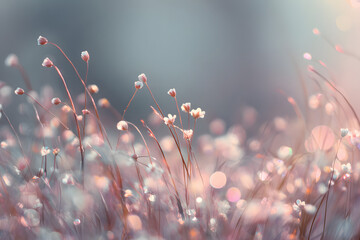 ethereal pastel meadow with glowing blur and soft floating light creating a romantic dreamy atmospheric tone