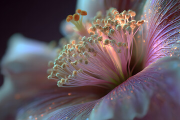 extreme macro petals and pollen forming an intricate organic border with a soft blurred center for text