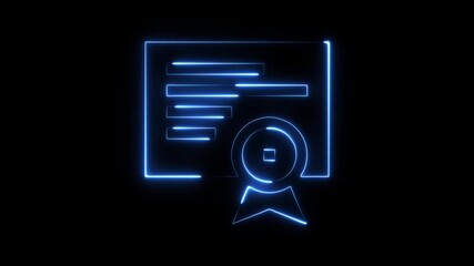 Glowing blue neon certificate award diploma graduation achievement recognition success honor award symbol abstract
