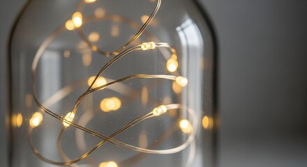 Decorative LED fairy lights captured inside a glass jar  
