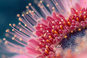 extreme macro petals and pollen forming an intricate organic border with a soft blurred center for text