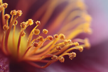 extreme macro petals and pollen forming an intricate organic border with a soft blurred center for text