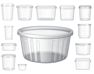 set of plastic containers on transparent. Illustration. png.