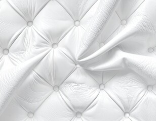 Fototapeta premium White, buttoned, textured, tufted surface with draped fabric