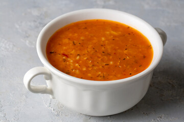 Traditional delicious Turkish foods; Ezogelin soup