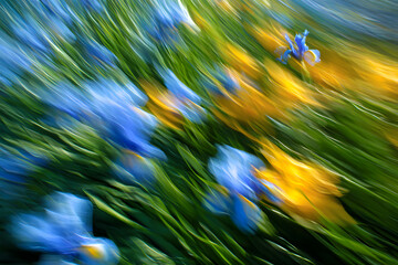 flowers moving softly in the breeze with natural motion blur and a bright open space in the middle