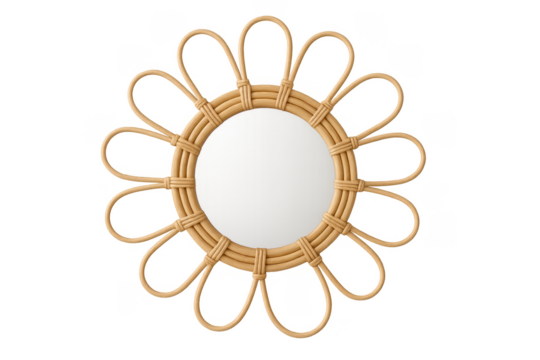 Rattan wicker mirror sun shaped flower decor