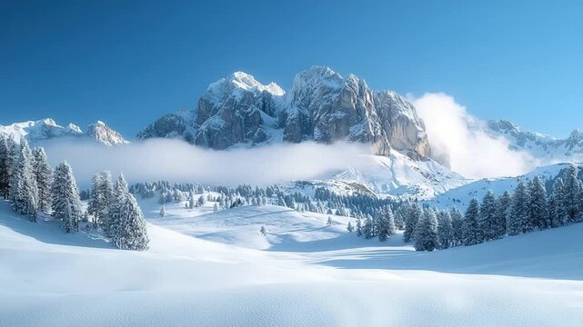 seceda mountains with snow in winter italian landscape timelapse