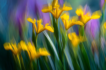 flowers moving softly in the breeze with natural motion blur and a bright open space in the middle